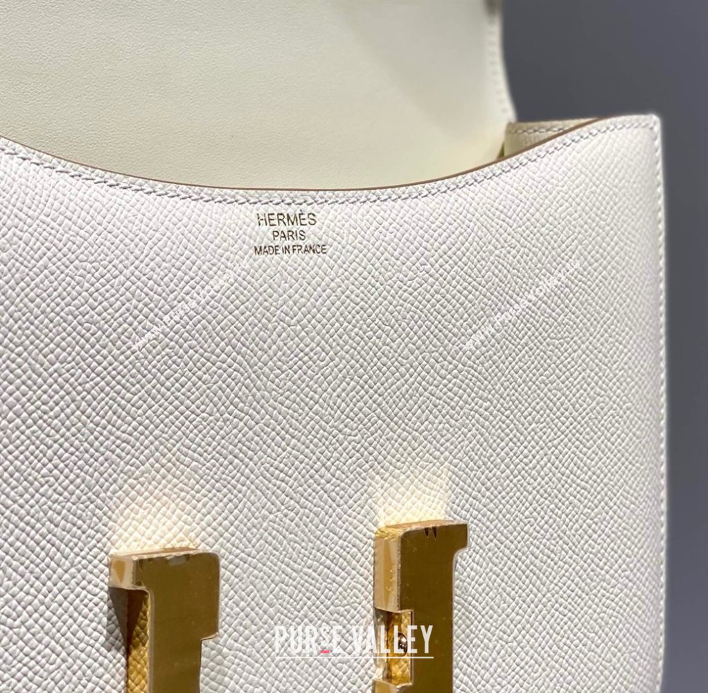 Hermes Constance Bag 23cm in Epsom Leather with Mirror Cream White/Gold 2023 NEW ( Half Handmade) (FL-231209063)