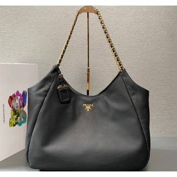 Prada Calfskin Tote Bag with Chain 1BA638 Black 2023 (YZ-231211023)