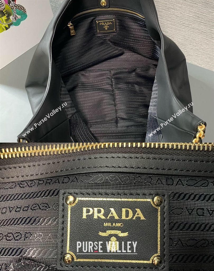 Prada Calfskin Tote Bag with Chain 1BA638 Black 2023 (YZ-231211023)