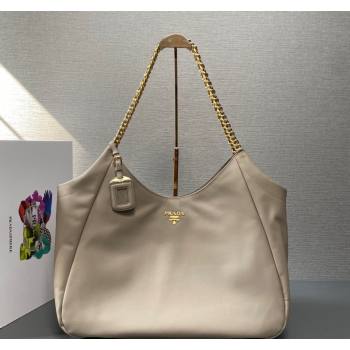 Prada Calfskin Tote Bag with Chain 1BA638 Light Grey 2023 (YZ-231211025)