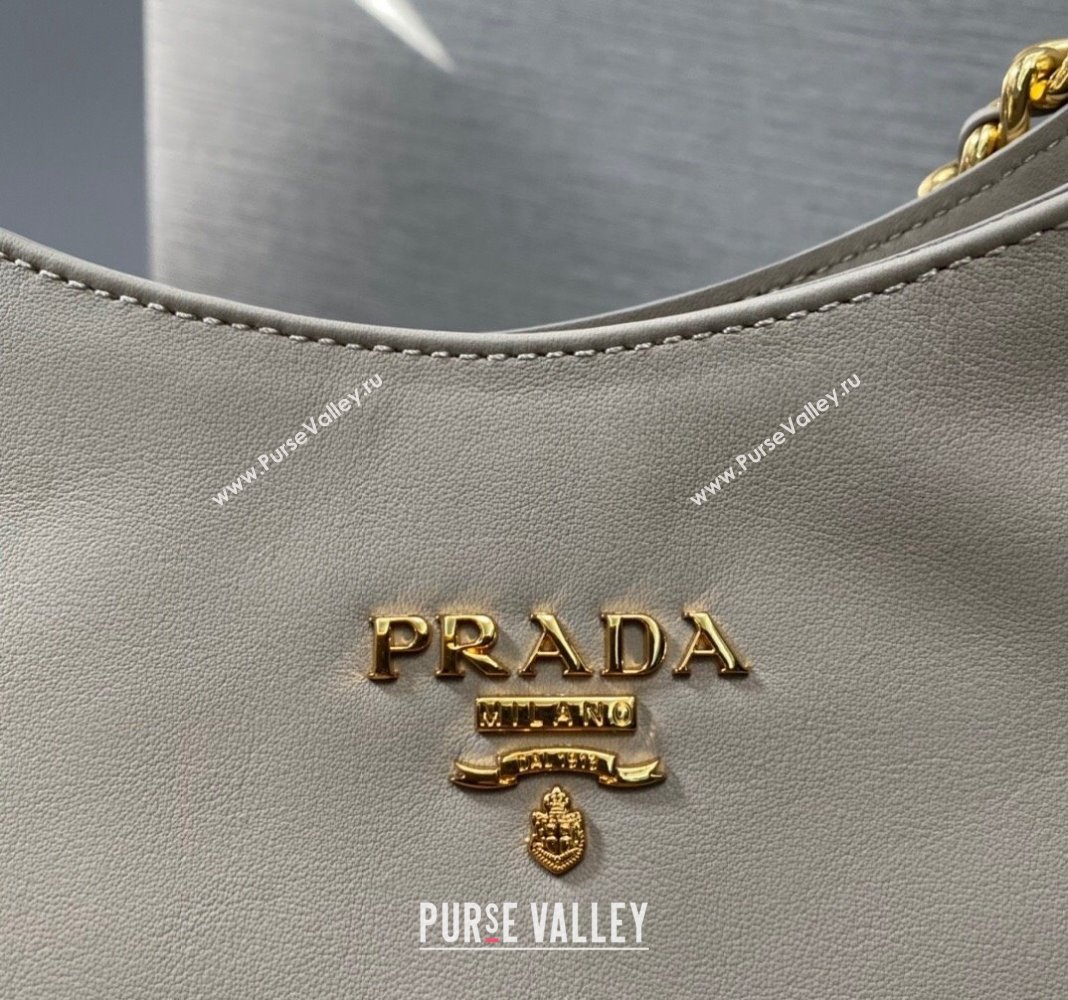 Prada Calfskin Tote Bag with Chain 1BA638 Light Grey 2023 (YZ-231211025)