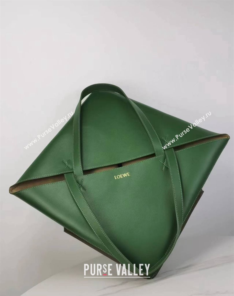 Loewe Large Puzzle Fold Tote in patchwork calfskin Umber Grey/Hunter Green 2023 (Ys-231211052)