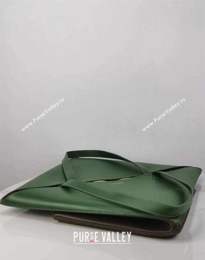 Loewe Large Puzzle Fold Tote in patchwork calfskin Umber Grey/Hunter Green 2023 (Ys-231211052)