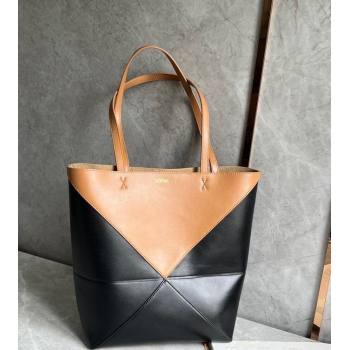 Loewe Medium Puzzle Fold Tote in patchwork calfskin Black/Brown 2023 (Ys-231211050)