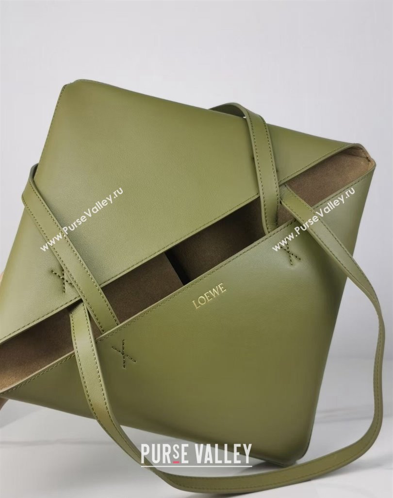 Loewe Medium Puzzle Fold Tote in patchwork calfskin Khaki Green/Light Green 2023 (Ys-231211051)