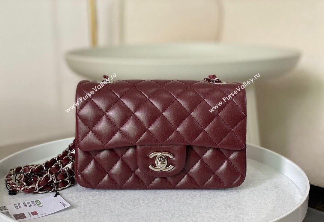 Chanel Lambskin Classic Mini Flap Bag A69900 Burgundy/Silver 2023 (sm-2312260134)