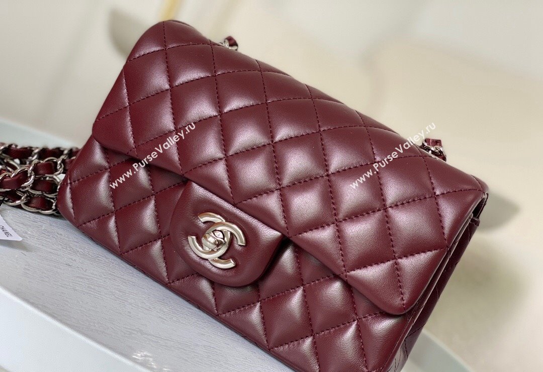 Chanel Lambskin Classic Mini Flap Bag A69900 Burgundy/Silver 2023 (sm-2312260134)