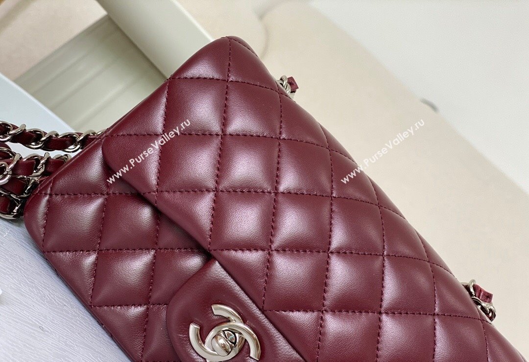 Chanel Lambskin Classic Mini Flap Bag A69900 Burgundy/Silver 2023 (sm-2312260134)