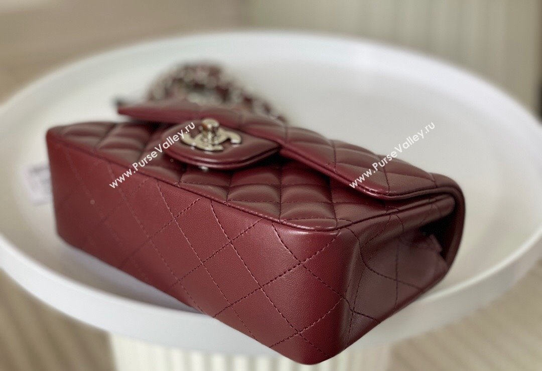 Chanel Lambskin Classic Mini Flap Bag A69900 Burgundy/Silver 2023 (sm-2312260134)