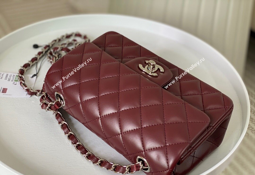 Chanel Lambskin Classic Mini Flap Bag A69900 Burgundy/Silver 2023 (sm-2312260134)