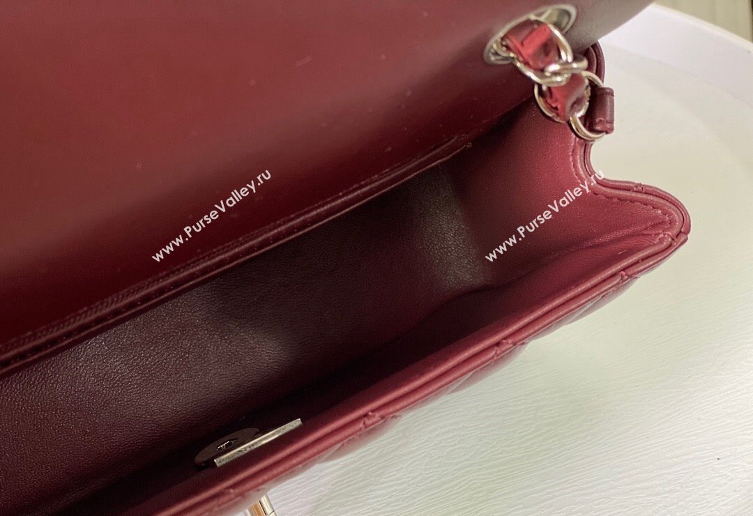 Chanel Lambskin Classic Mini Flap Bag A69900 Burgundy/Silver 2023 (sm-2312260134)