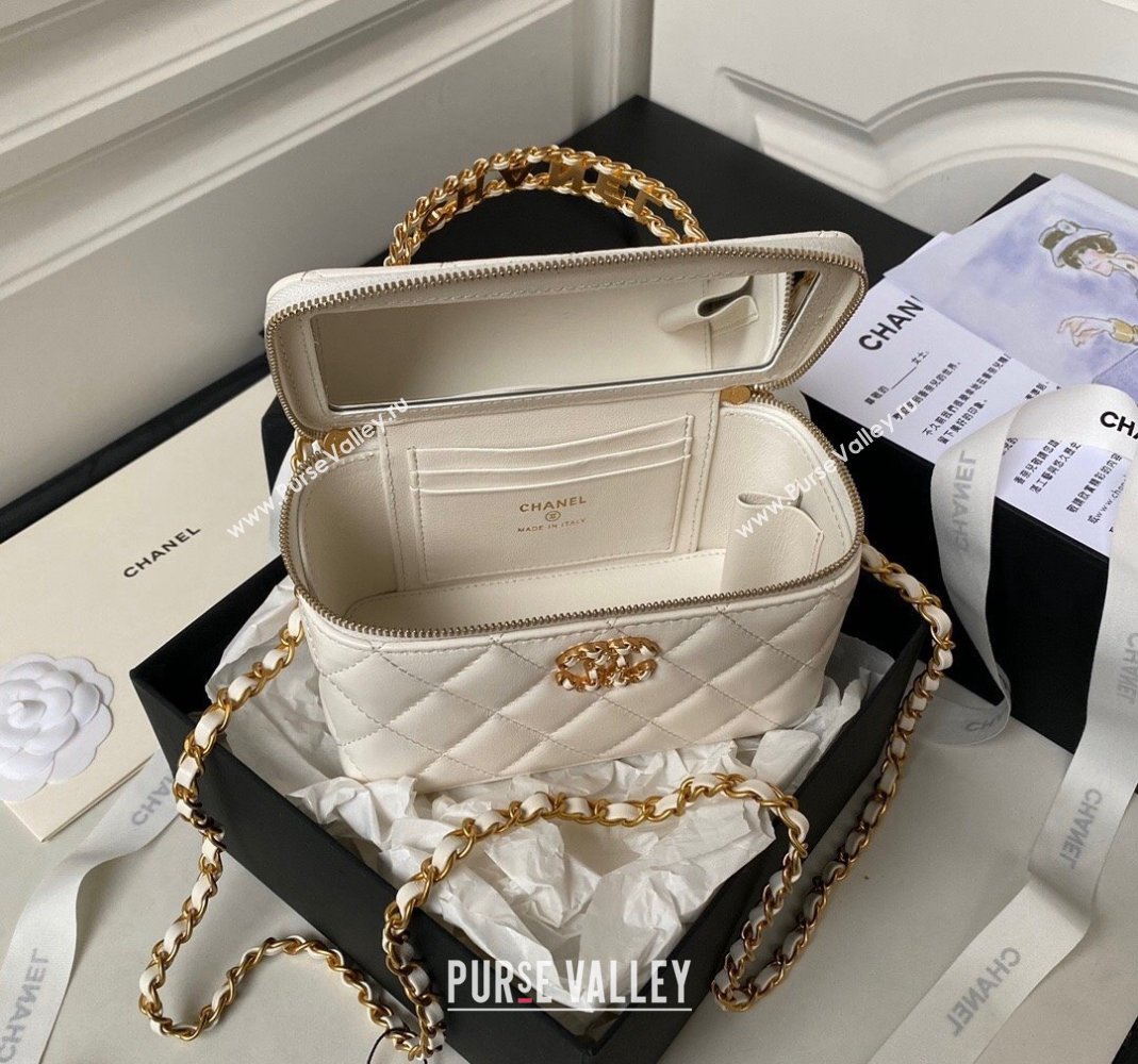 Chanel Quilted Lambskin Clutch with Chain Top Handle and Crystals AP3663 White 2023 (yezi-231226072)