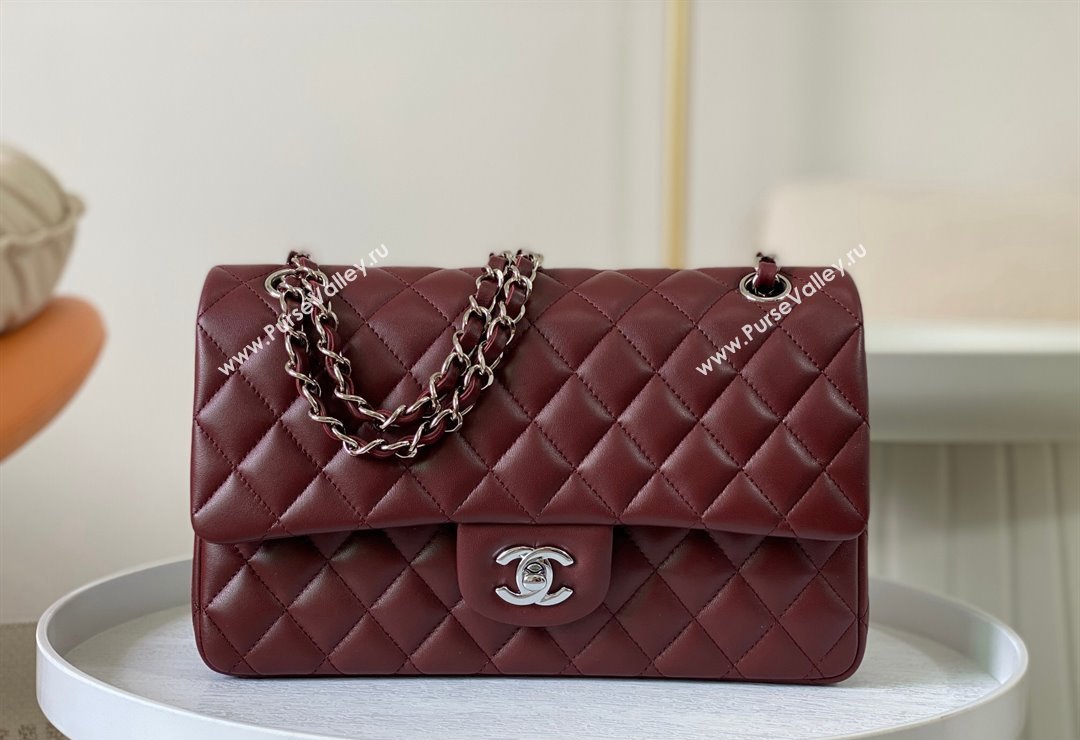 Chanel Lambskin Classic Medium Flap Bag A01112 Burgundy/Silver 2023 (sm-2312260138)