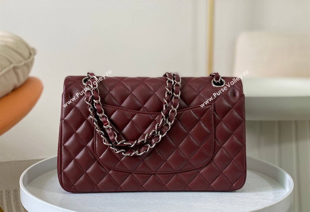 Chanel Lambskin Classic Medium Flap Bag A01112 Burgundy/Silver 2023 (sm-2312260138)