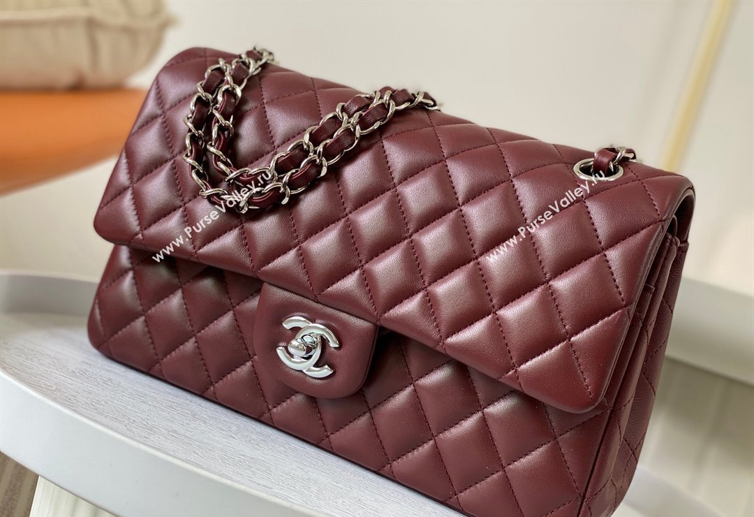 Chanel Lambskin Classic Medium Flap Bag A01112 Burgundy/Silver 2023 (sm-2312260138)