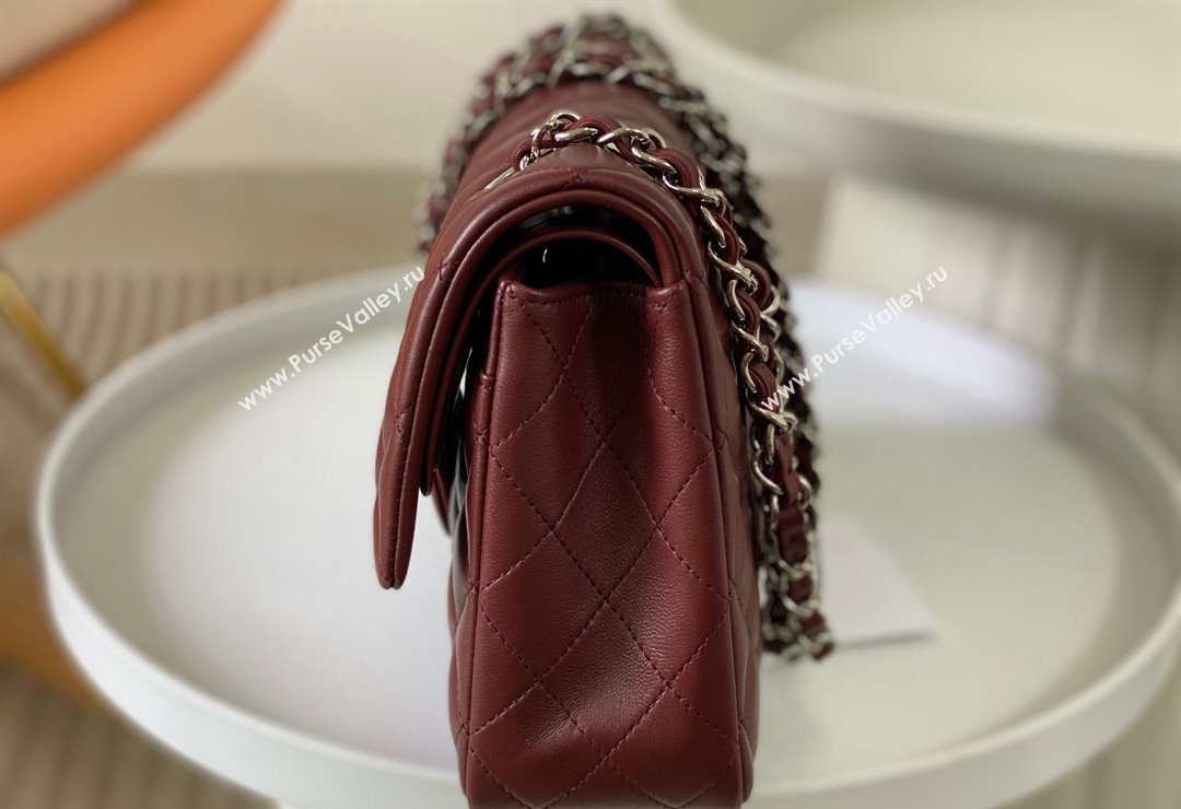 Chanel Lambskin Classic Medium Flap Bag A01112 Burgundy/Silver 2023 (sm-2312260138)