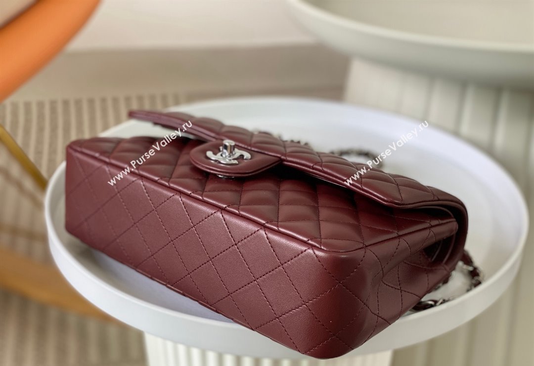 Chanel Lambskin Classic Medium Flap Bag A01112 Burgundy/Silver 2023 (sm-2312260138)