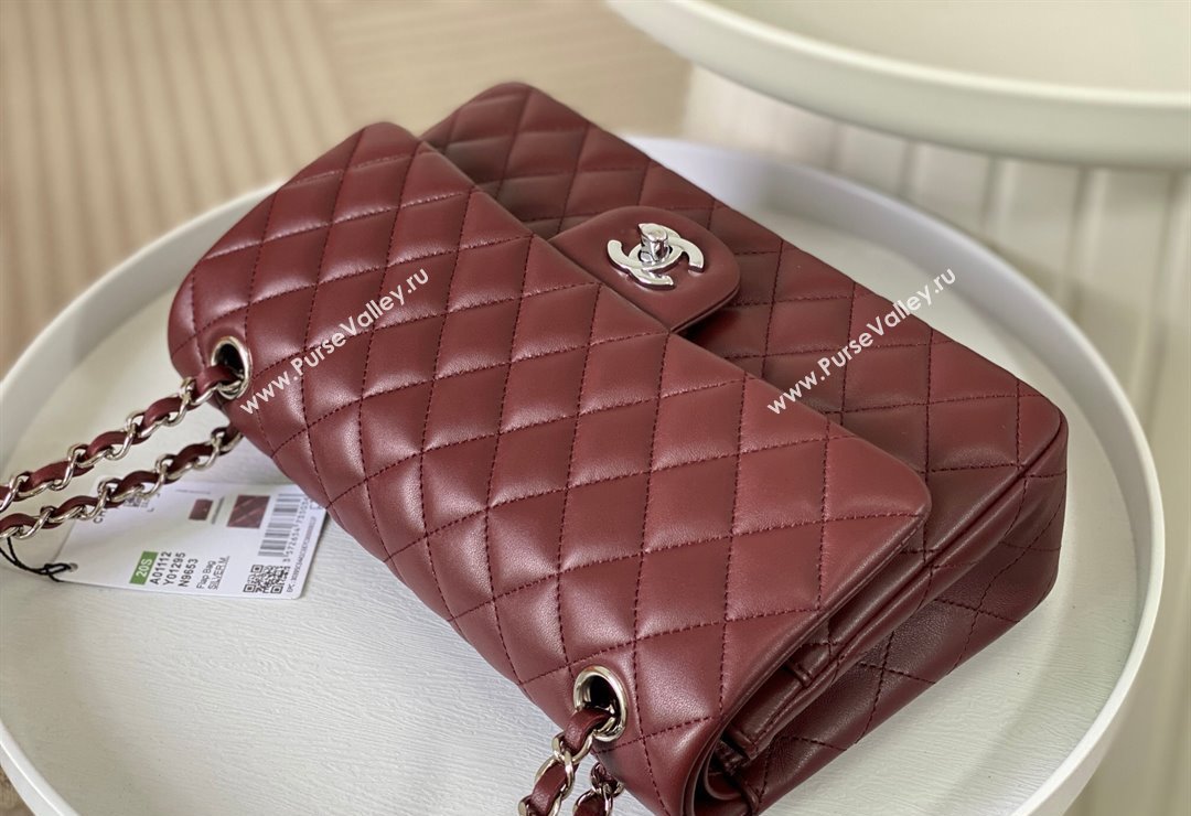 Chanel Lambskin Classic Medium Flap Bag A01112 Burgundy/Silver 2023 (sm-2312260138)