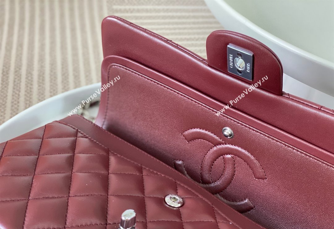 Chanel Lambskin Classic Medium Flap Bag A01112 Burgundy/Silver 2023 (sm-2312260138)