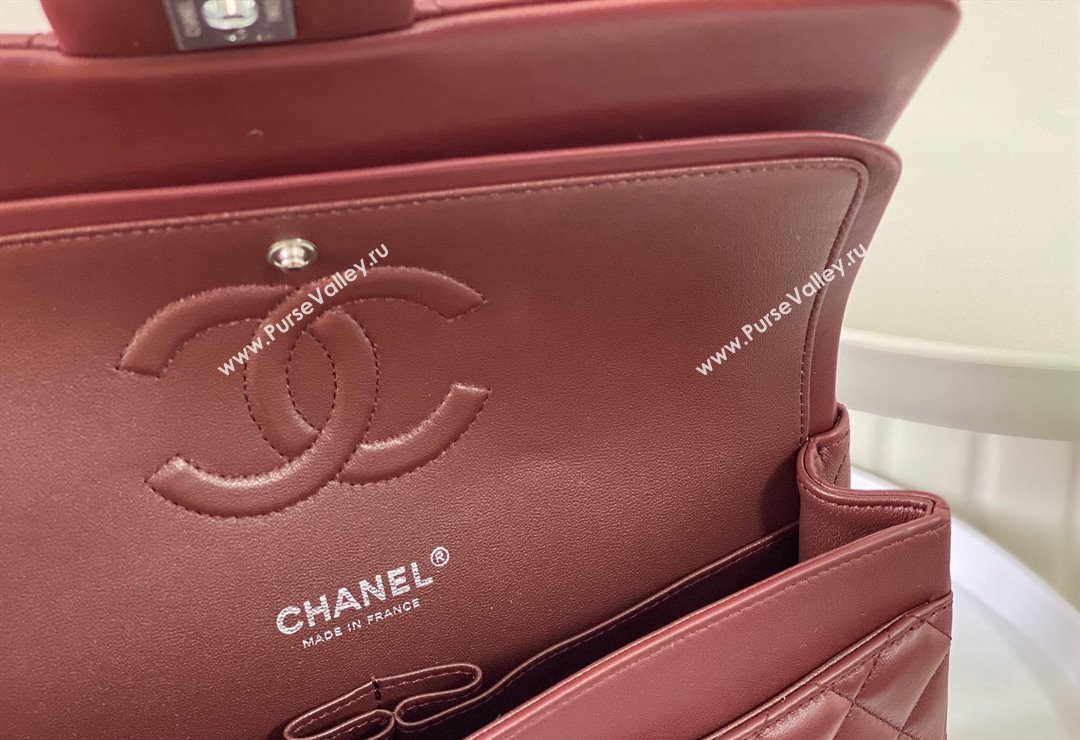 Chanel Lambskin Classic Medium Flap Bag A01112 Burgundy/Silver 2023 (sm-2312260138)