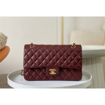 Chanel Lambskin Classic Medium Flap Bag A01112 Burgundy/Gold 2023 (sm-2312260139)