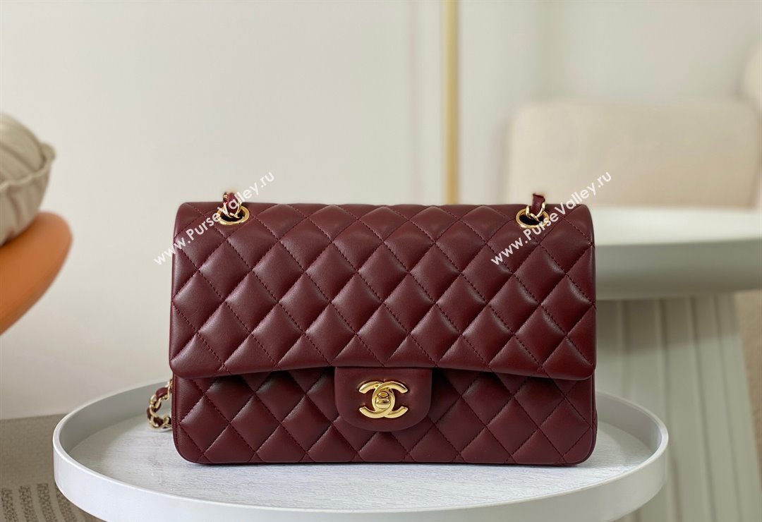 Chanel Lambskin Classic Medium Flap Bag A01112 Burgundy/Gold 2023 (sm-2312260139)