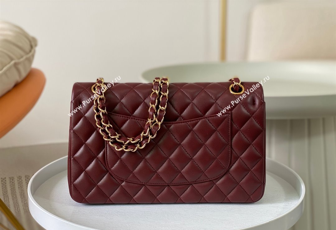 Chanel Lambskin Classic Medium Flap Bag A01112 Burgundy/Gold 2023 (sm-2312260139)