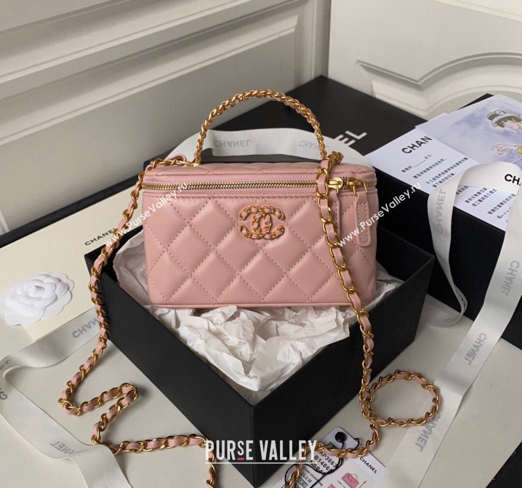 Chanel Quilted Lambskin Clutch with Chain Top Handle and Crystals AP3663 Light Pink 2023 (yezi-231226073)