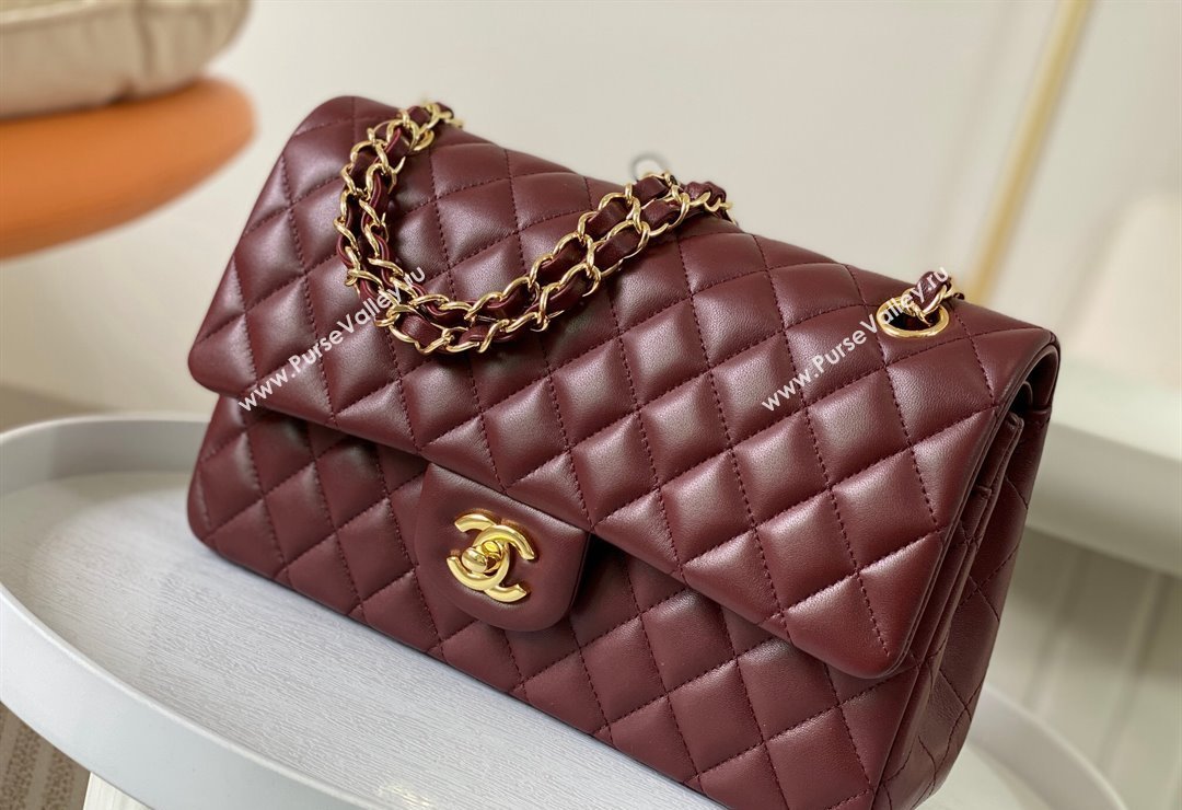 Chanel Lambskin Classic Medium Flap Bag A01112 Burgundy/Gold 2023 (sm-2312260139)