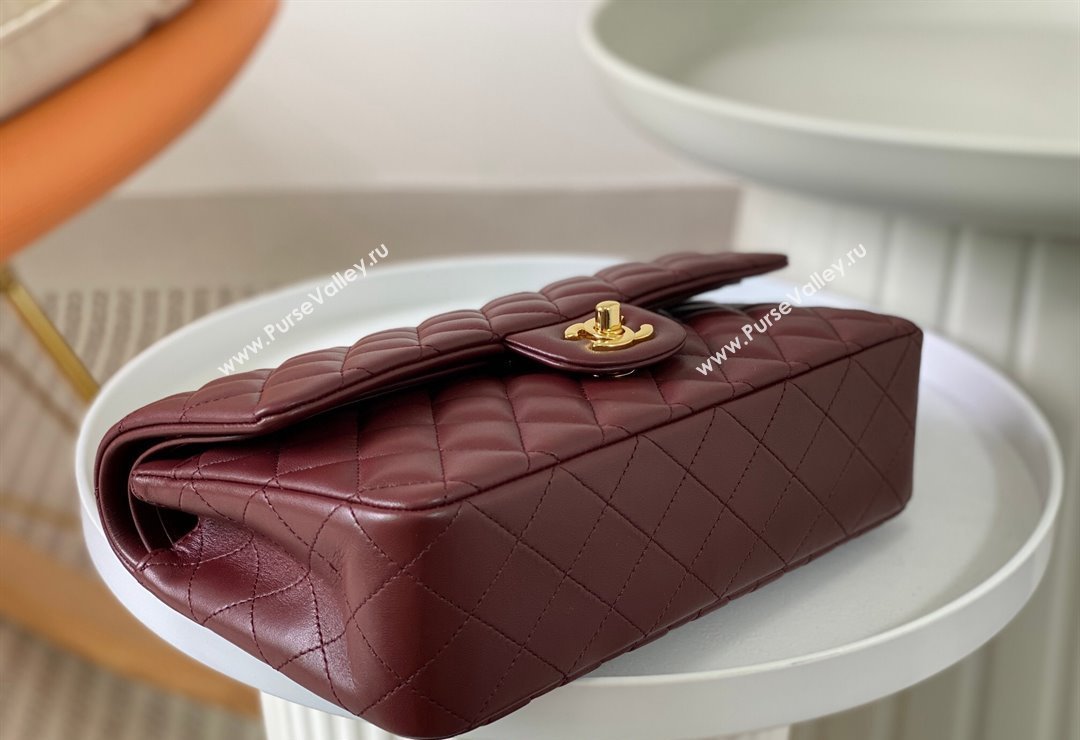 Chanel Lambskin Classic Medium Flap Bag A01112 Burgundy/Gold 2023 (sm-2312260139)