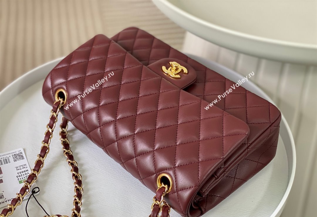 Chanel Lambskin Classic Medium Flap Bag A01112 Burgundy/Gold 2023 (sm-2312260139)