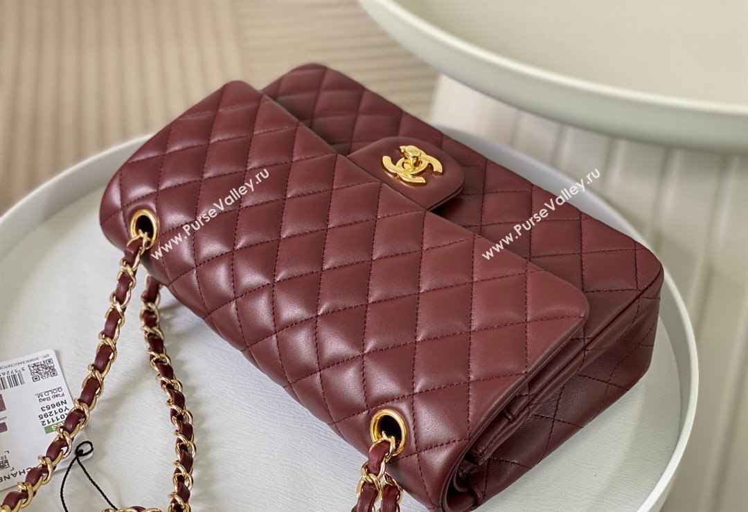 Chanel Lambskin Classic Medium Flap Bag A01112 Burgundy/Gold 2023 (sm-2312260139)