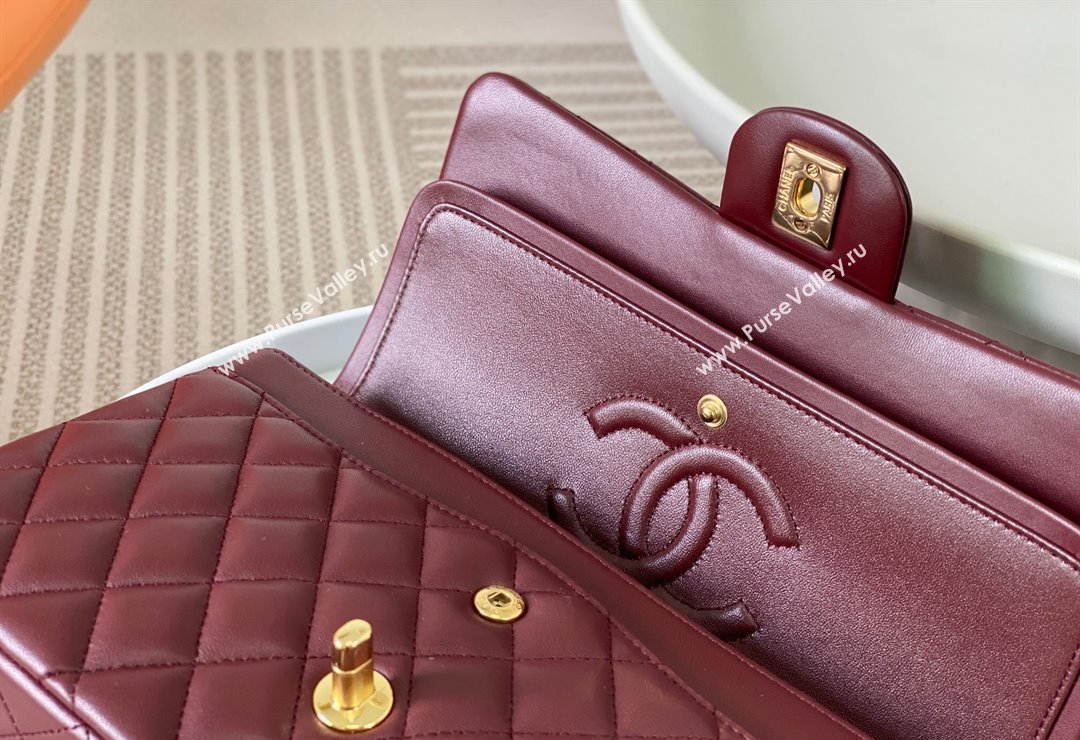 Chanel Lambskin Classic Medium Flap Bag A01112 Burgundy/Gold 2023 (sm-2312260139)