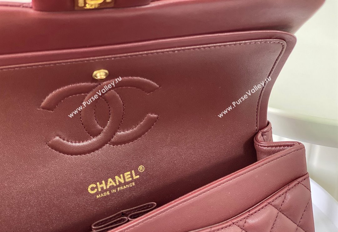 Chanel Lambskin Classic Medium Flap Bag A01112 Burgundy/Gold 2023 (sm-2312260139)