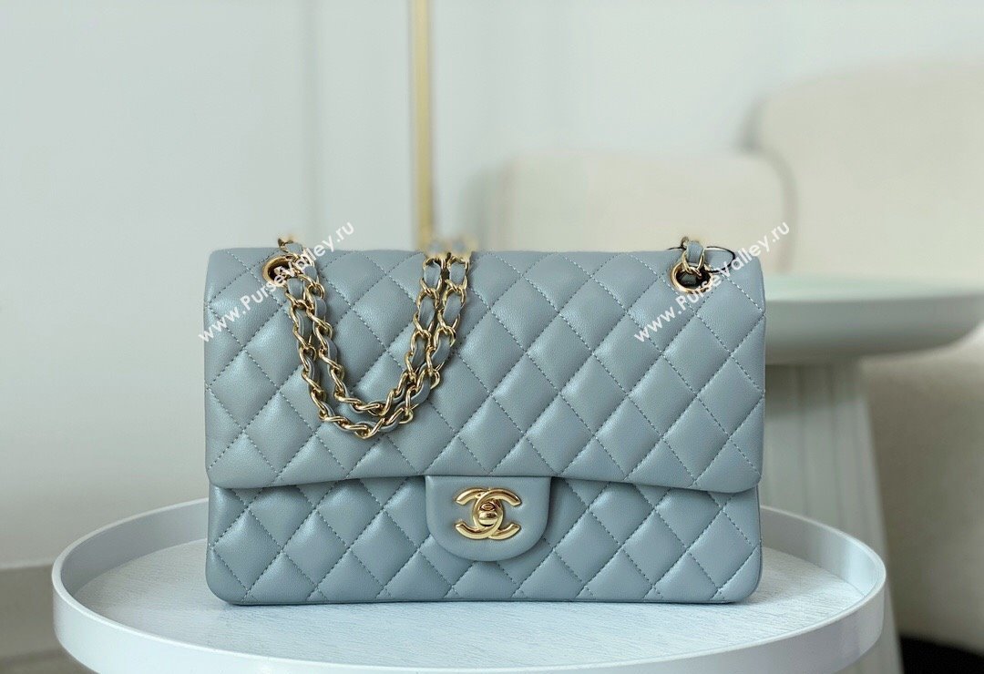 Chanel Lambskin Classic Medium Flap Bag A01112 Light Grey/Gold 2023 (sm-2312260143)