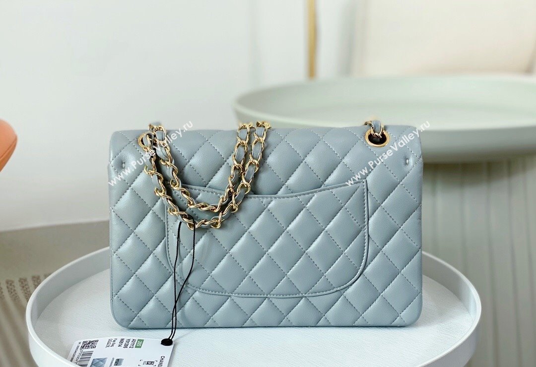 Chanel Lambskin Classic Medium Flap Bag A01112 Light Grey/Gold 2023 (sm-2312260143)