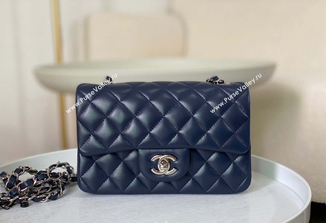 Chanel Lambskin Classic Mini Flap Bag A69900 Navy Blue/Silver 2023 (sm-2312260144)