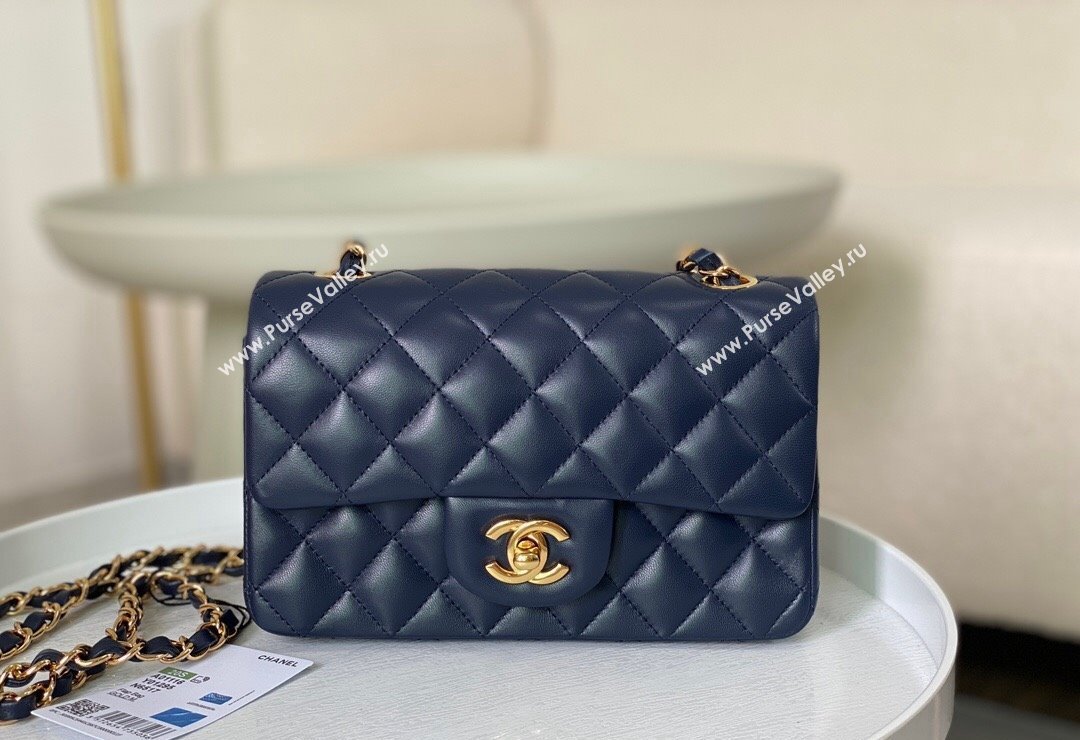 Chanel Lambskin Classic Mini Flap Bag A69900 Navy Blue/Gold 2023 (sm-2312260145)