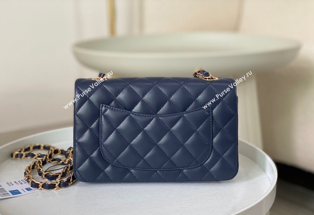 Chanel Lambskin Classic Mini Flap Bag A69900 Navy Blue/Gold 2023 (sm-2312260145)