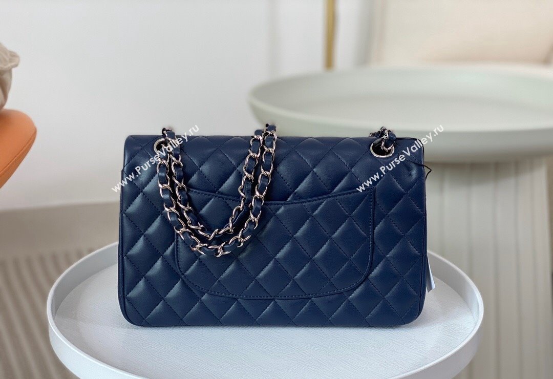 Chanel Lambskin Classic Medium Flap Bag A01112 Navy Blue/Silver 2023 (sm-2312260140)