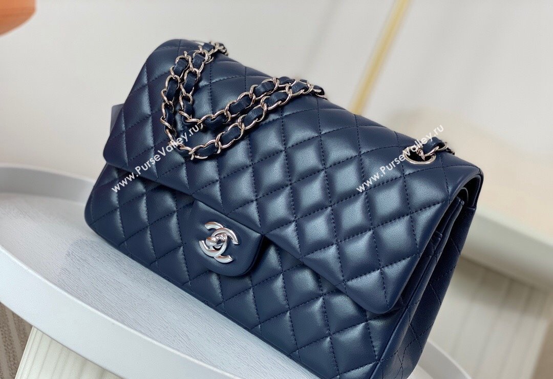 Chanel Lambskin Classic Medium Flap Bag A01112 Navy Blue/Silver 2023 (sm-2312260140)