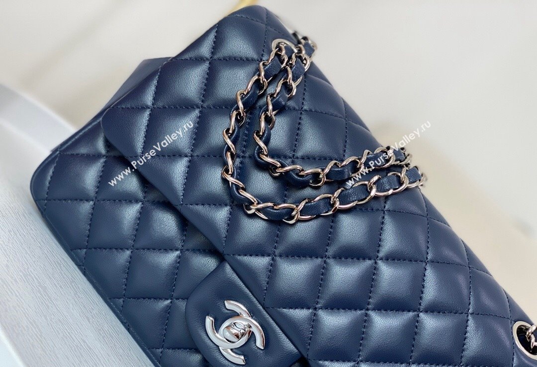 Chanel Lambskin Classic Medium Flap Bag A01112 Navy Blue/Silver 2023 (sm-2312260140)