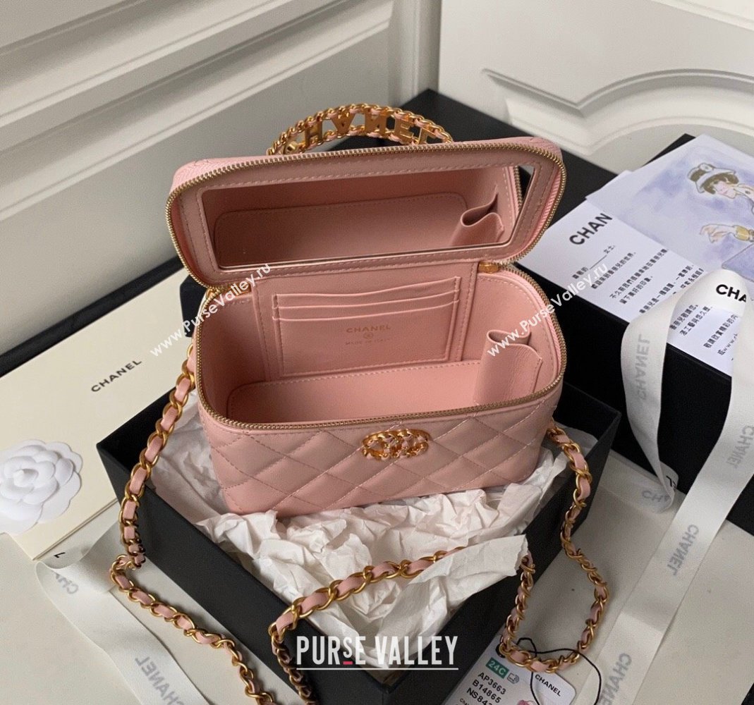 Chanel Quilted Lambskin Clutch with Chain Top Handle and Crystals AP3663 Light Pink 2023 (yezi-231226073)