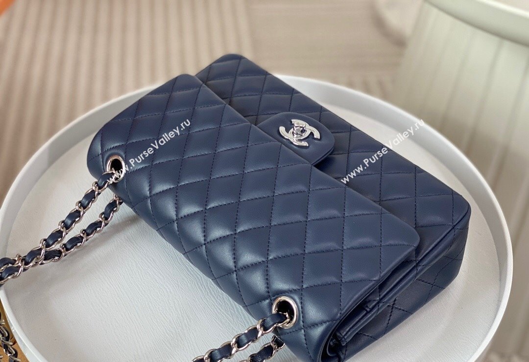 Chanel Lambskin Classic Medium Flap Bag A01112 Navy Blue/Silver 2023 (sm-2312260140)