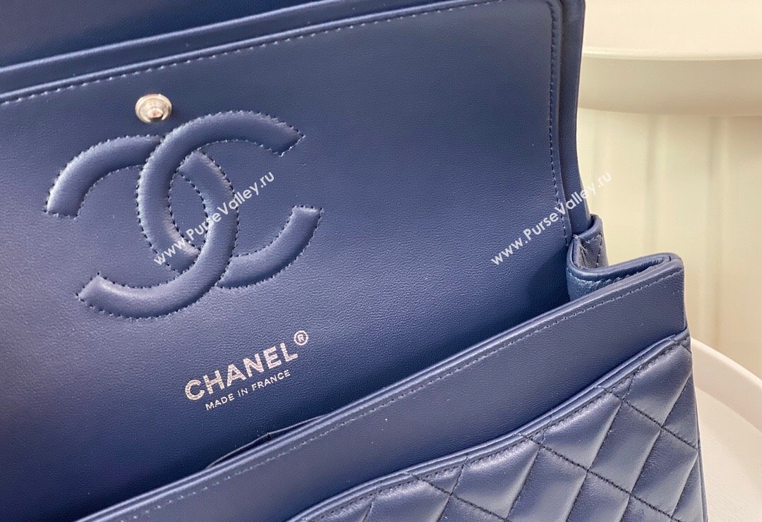 Chanel Lambskin Classic Medium Flap Bag A01112 Navy Blue/Silver 2023 (sm-2312260140)