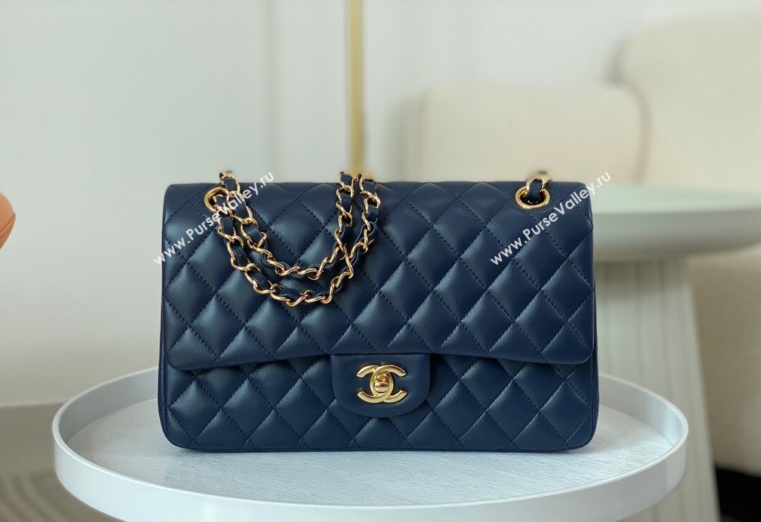 Chanel Lambskin Classic Medium Flap Bag A01112 Navy Blue/Gold 2023 (sm-2312260146)