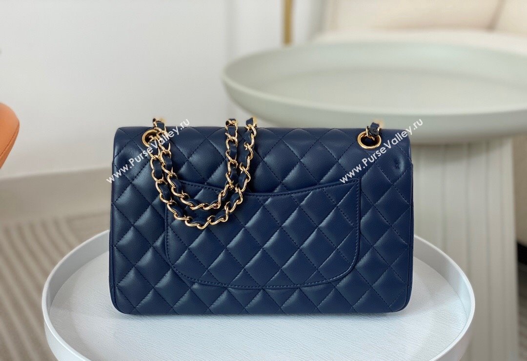 Chanel Lambskin Classic Medium Flap Bag A01112 Navy Blue/Gold 2023 (sm-2312260146)