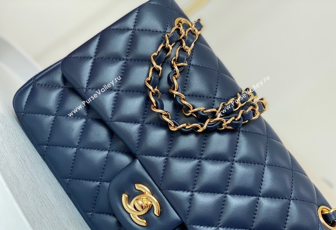 Chanel Lambskin Classic Medium Flap Bag A01112 Navy Blue/Gold 2023 (sm-2312260146)