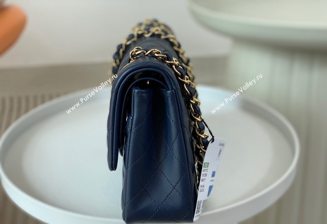 Chanel Lambskin Classic Medium Flap Bag A01112 Navy Blue/Gold 2023 (sm-2312260146)