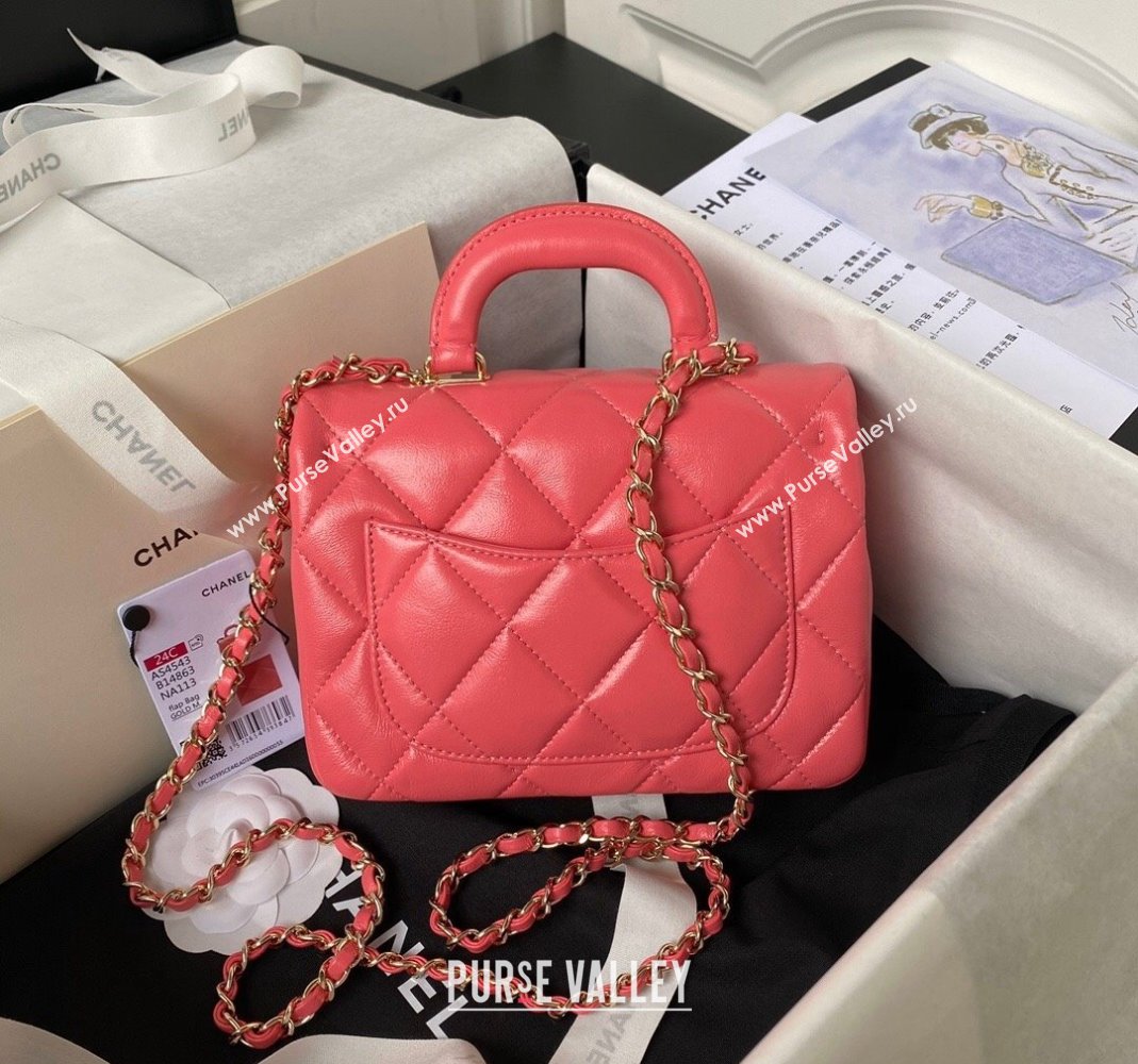 Chanel Shiny Calfskin Small Flap Bag with Top handle AS4543 Pink 2023 (yezi-231226063)